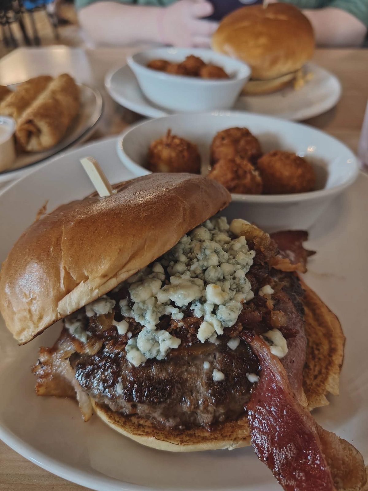 South Street Blues burger with blue cheese and bacon